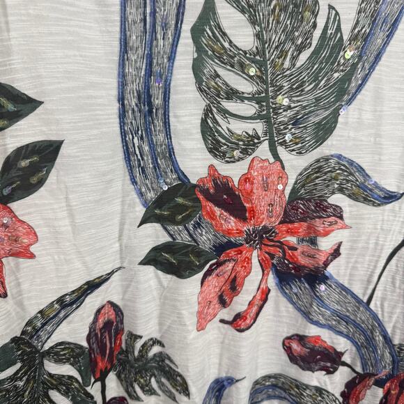 Soft Surroundings Top Women M Cream Floral Long Sleeve Sequin Lined Modest Tunic - Picture 4 of 8